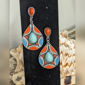 NWOT Vintage Bohemian Enamel, Bead, Dangle Earrings